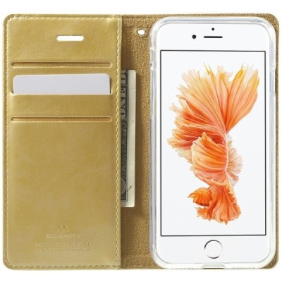 Mercury Blue Moon atverčiamas Apple iPhone 7 (iPhone 8) auksinis odinis dėklas - piniginė / Priedai.lt