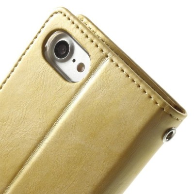 Mercury Blue Moon atverčiamas Apple iPhone 7 (iPhone 8) auksinis odinis dėklas - piniginė / Priedai.lt