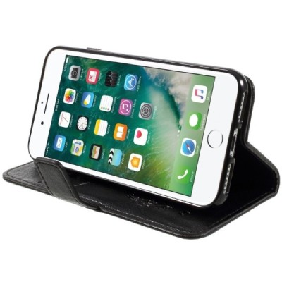 Apple iPhone 7 (iPhone 8) atvēramais ādas melns maciņš, grāmata (maks) / Vacins.lv