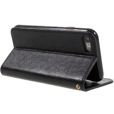 Apple iPhone 7 (iPhone 8) atvēramais ādas melns maciņš, grāmata (maks) / Vacins.lv