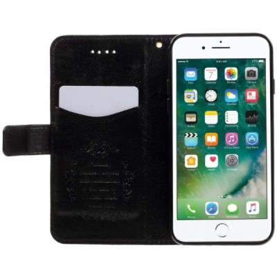 Apple iPhone 7 (iPhone 8) atvēramais ādas melns maciņš, grāmata (maks) / Vacins.lv