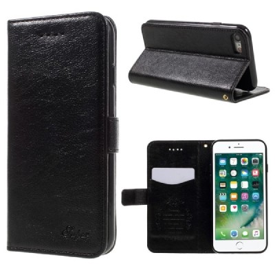 Apple iPhone 7 (iPhone 8) atvēramais ādas melns maciņš, grāmata (maks) / Vacins.lv