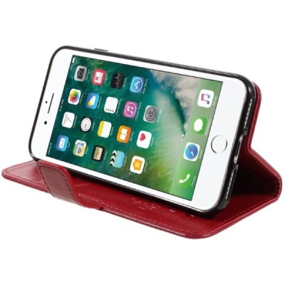Apple iPhone 7 (iPhone 8) atvēramais ādas sarkans maciņš, grāmata (maks) / Vacins.lv