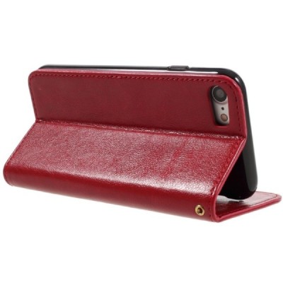 Apple iPhone 7 (iPhone 8) atvēramais ādas sarkans maciņš, grāmata (maks) / Vacins.lv