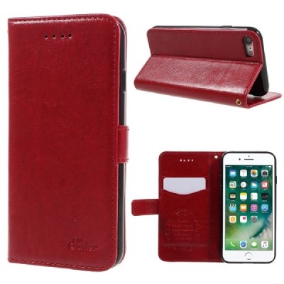 Apple iPhone 7 (iPhone 8) atvēramais ādas sarkans maciņš, grāmata (maks) / Vacins.lv