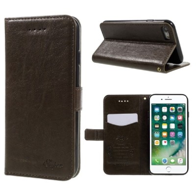 Apple iPhone 7 (iPhone 8) atvēramais ādas brūns maciņš, grāmata (maks) / Vacins.lv