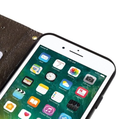 Apple iPhone 7 (iPhone 8) atvēramais ādas brūns maciņš, grāmata (maks) / Vacins.lv