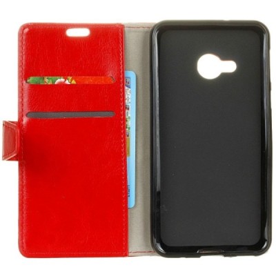 HTC U Play (Alpine) atvēramais ādas sarkans maciņš, grāmata (maks) / Vacins.lv