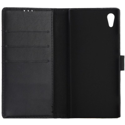 Sony Xperia XA1 atvēramais ādas melns retro maciņš (maks) / Vacins.lv