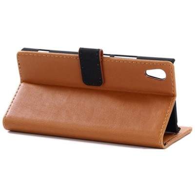 Sony Xperia XA1 atvēramais ādas gaiši brūns retro maciņš (maks) / Vacins.lv