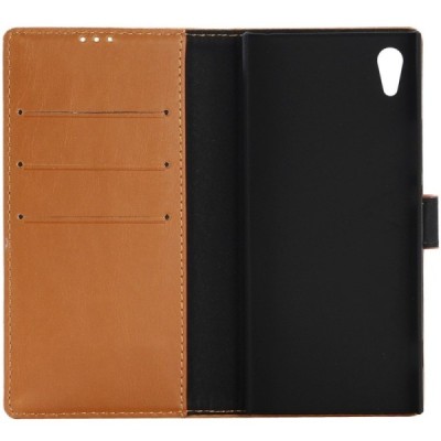 Sony Xperia XA1 atvēramais ādas gaiši brūns retro maciņš (maks) / Vacins.lv