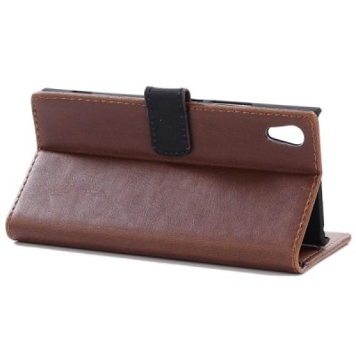 Sony Xperia XA1 atvēramais ādas tumši brūns retro maciņš (maks) / Vacins.lv