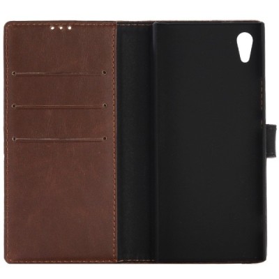 Sony Xperia XA1 atvēramais ādas tumši brūns retro maciņš (maks) / Vacins.lv