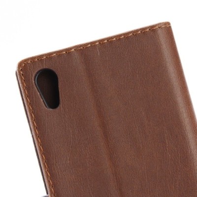 Sony Xperia XA1 atvēramais ādas tumši brūns retro maciņš (maks) / Vacins.lv