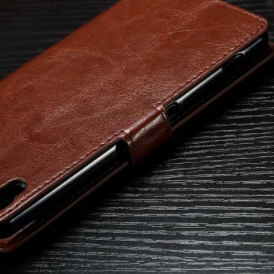 Sony Xperia XA1 atvēramais ādas brūns maciņš (maks) / Vacins.lv