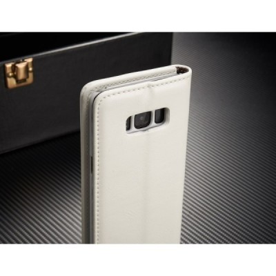 Samsung Galaxy S8+ (G955) „CaseMe“ solidus atverčiamas baltas odinis dėklas - knygutė / Priedai.lt