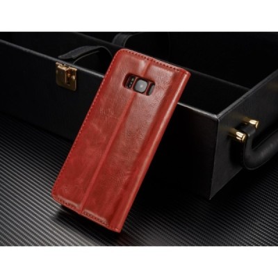 Samsung Galaxy S8+ (G955) „CaseMe“ solidus atverčiamas raudonas odinis dėklas - knygutė / Priedai.lt