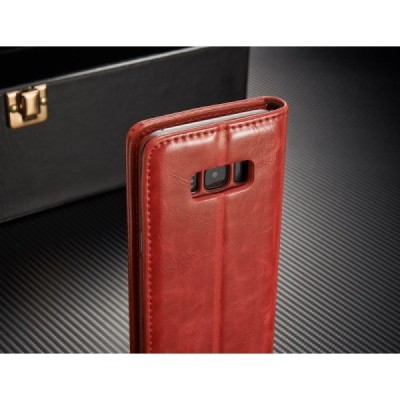 Samsung Galaxy S8+ (G955) „CaseMe“ solidus atverčiamas raudonas odinis dėklas - knygutė / Priedai.lt