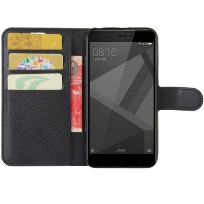 Xiaomi Redmi 4X atverčiamas juodas odinis dėklas - piniginė / Priedai.lt
