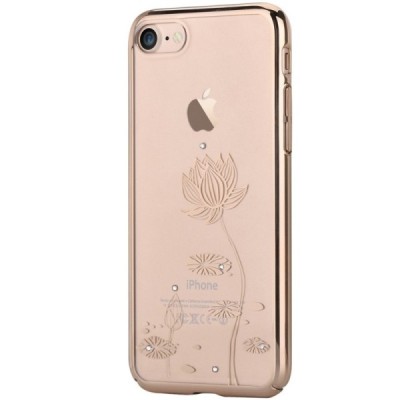 Apple iPhone 7 (iPhone 8) Devia Crystal Lotus Swarovski plastikinis skaidrus permatomas auksinis dėklas su kristalais / Priedai.