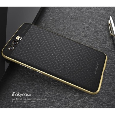 Huawei P10 Plus „IPAKY“ kieto silikono TPU juodas (auksiniais apvadais) dėklas - nugarėlė / Priedai.lt