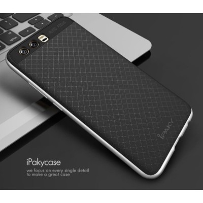 Huawei P10 (Huawei Ascend P10) „IPAKY“ kieto silikono TPU juodas (sidabriniais apvadais) dėklas - nugarėlė / Priedai.lt