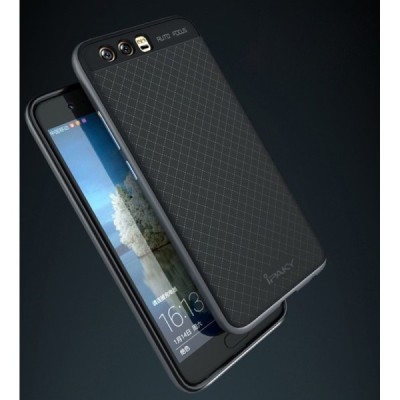 Huawei P10 (Huawei Ascend P10) „IPAKY“ kieto silikono TPU juodas (pilkais apvadais) dėklas - nugarėlė / Priedai.lt