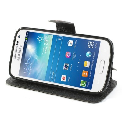 „Meilate“ atverčiamas juodas Samsung Galaxy S4 Mini dėklas (Dėkliukas) / Priedai.lt