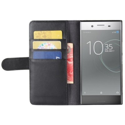 Sony Xperia XZ Premium (Xperia XZ Premium Dual) atverčiamas juodas odinis dėklas - piniginė / Priedai.lt