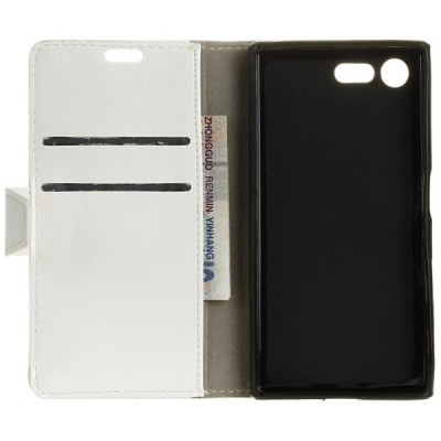 Sony Xperia XZ Premium (Xperia XZ Premium Dual) atverčiamas baltas odinis dėklas - piniginė / Priedai.lt