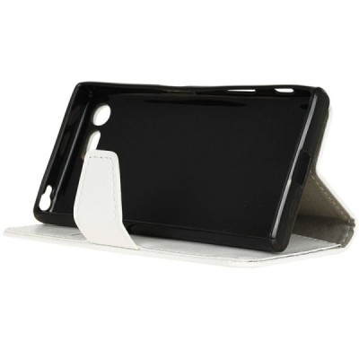 Sony Xperia XZ Premium (Xperia XZ Premium Dual) atverčiamas baltas odinis dėklas - piniginė / Priedai.lt