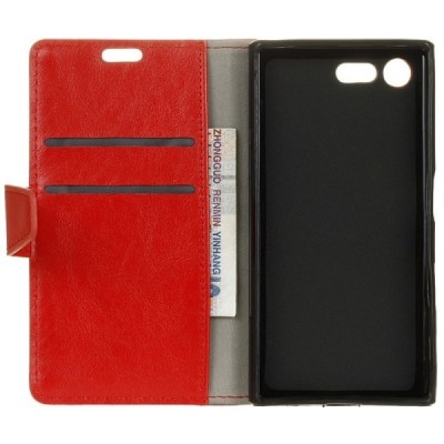 Sony Xperia XZ Premium (Xperia XZ Premium Dual) atvēramais ādas sarkans maciņš (maks) / Vacins.lv