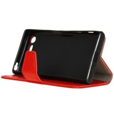 Sony Xperia XZ Premium (Xperia XZ Premium Dual) atvēramais ādas sarkans maciņš (maks) / Vacins.lv