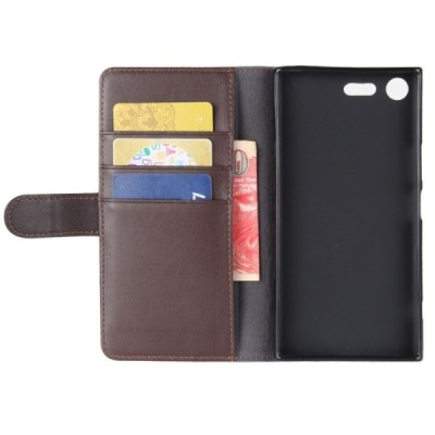 Sony Xperia XZ Premium (Xperia XZ Premium Dual) atverčiamas rudas odinis dėklas - piniginė / Priedai.lt