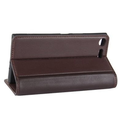 Sony Xperia XZ Premium (Xperia XZ Premium Dual) atverčiamas rudas odinis dėklas - piniginė / Priedai.lt