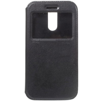 „Roar“ LG K10 2017 (X400, M250N) juodas atverčiamas dėklas su langeliu / Priedai.lt