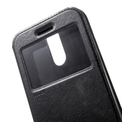 „Roar“ LG K10 2017 (X400, M250N) juodas atverčiamas dėklas su langeliu / Priedai.lt