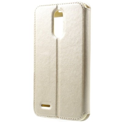 „Roar“ LG K10 2017 (X400, M250N) auksinis atverčiamas dėklas su langeliu / Priedai.lt