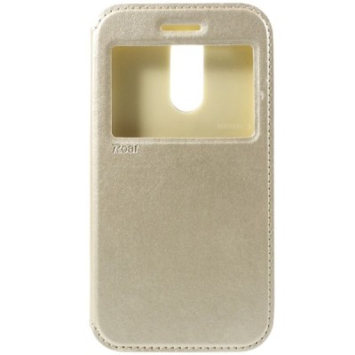 „Roar“ LG K10 2017 (X400, M250N) auksinis atverčiamas dėklas su langeliu / Priedai.lt