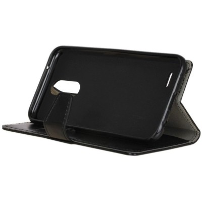 LG K10 2017 (X400, M250N) atvēramais ādas melns maciņš (maks) / Vacins.lv