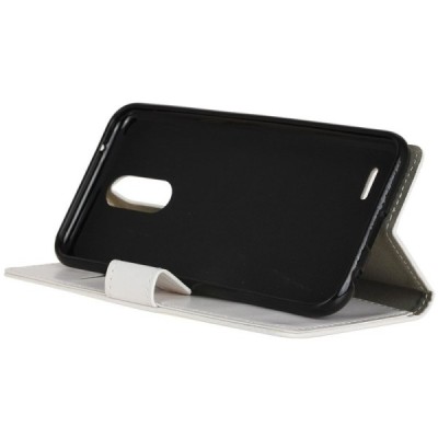 LG K10 2017 (X400, M250N) atverčiamas baltas odinis dėklas - piniginė / Priedai.lt