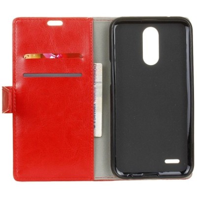 LG K10 2017 (X400, M250N) atvēramais ādas sarkans maciņš (maks) / Vacins.lv