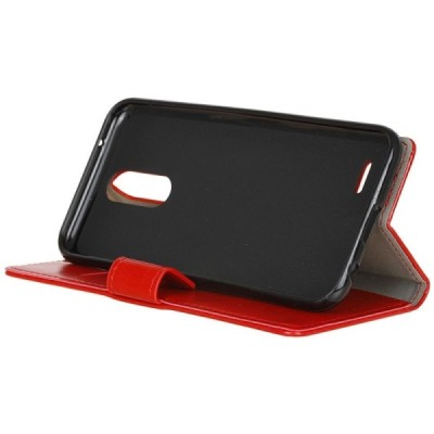 LG K10 2017 (X400, M250N) atvēramais ādas sarkans maciņš (maks) / Vacins.lv