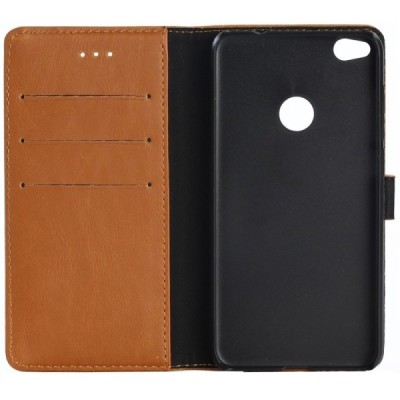 Huawei P9 lite 2017 (Huawei P8 Lite 2017) atverčiamas šviesiai rudas odinis retro dėklas - piniginė / Priedai.lt