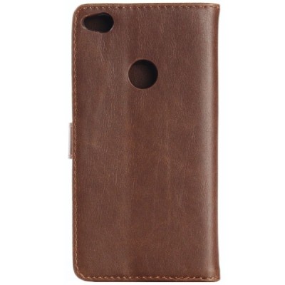 Huawei P9 lite 2017 (Huawei P8 Lite 2017) atverčiamas tamsiai rudas odinis retro dėklas - piniginė / Priedai.lt