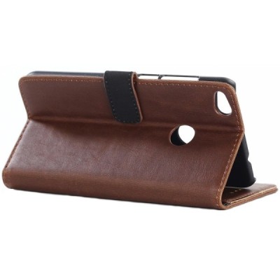 Huawei P9 lite 2017 (Huawei P8 Lite 2017) atverčiamas tamsiai rudas odinis retro dėklas - piniginė / Priedai.lt