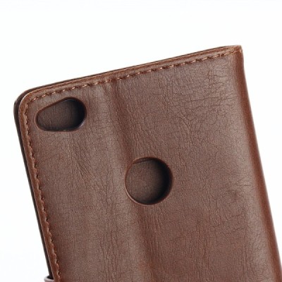 Huawei P9 lite 2017 (Huawei P8 Lite 2017) atverčiamas tamsiai rudas odinis retro dėklas - piniginė / Priedai.lt