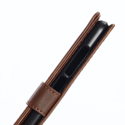 Huawei P9 lite 2017 (Huawei P8 Lite 2017) atverčiamas tamsiai rudas odinis retro dėklas - piniginė / Priedai.lt