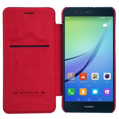 Greznais „Nillkin“ Qin sērijas ādas atvērams sarkans Huawei P10 Lite maciņš / Vacins.lv