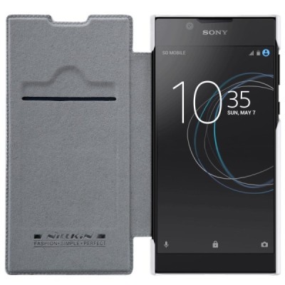 Greznais „Nillkin“ Qin sērijas ādas atvērams balts Sony Xperia L1 (G3311, G3312, G3313) maciņš (maks) / Vacins.lv